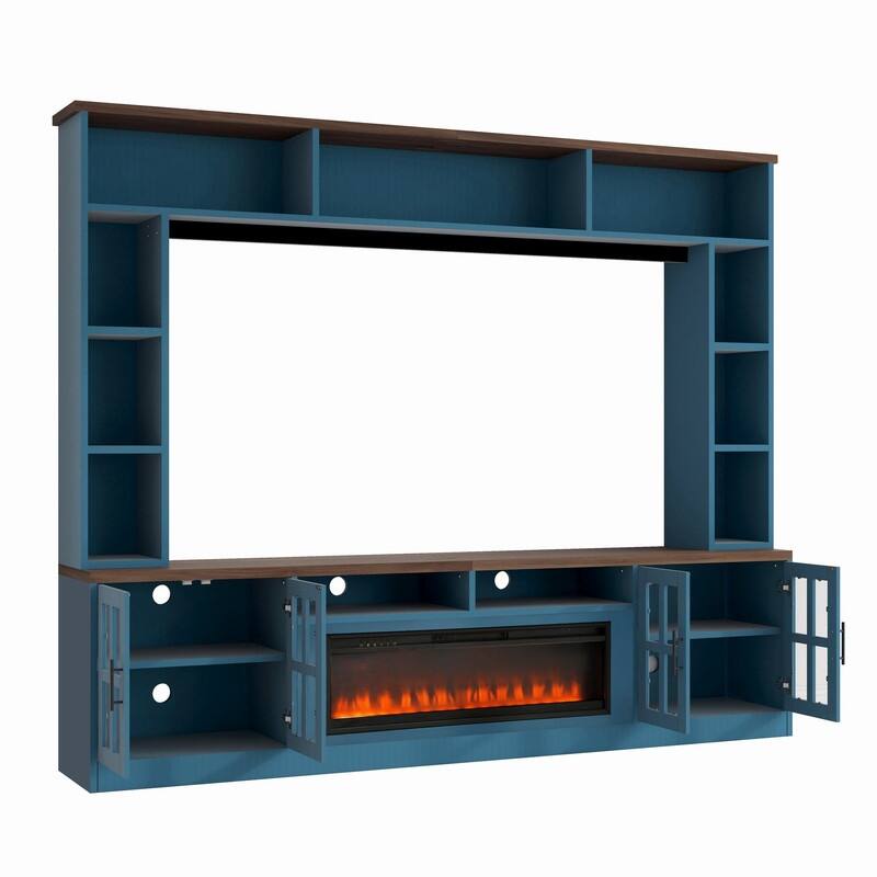 Modern 95.5" Wall Unit Entertainment Center with Bookshelves for TVs up to 80" with Electric Fireplace and Adjustable Shelves