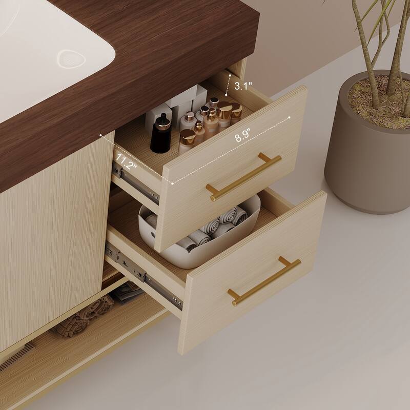 36" Modern Bathroom Vanity - Free Standing with Seamless Ceramic Sink & Gold Accent