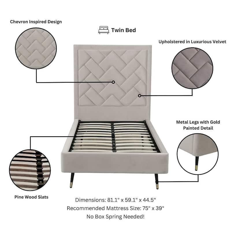 Manhattan Comfort Crosby Modern Velvet Upholstered Bed