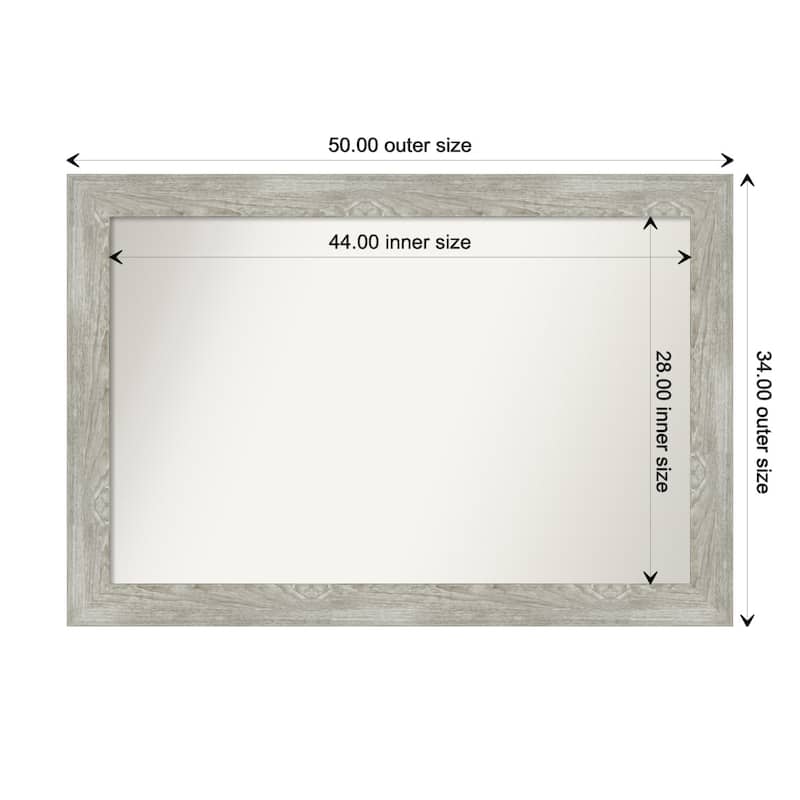 Dove Greywash Framed Non-Beveled Custom Wall Mirror, Bathroom Vanity Mirror - Outer Size: 50 x 34