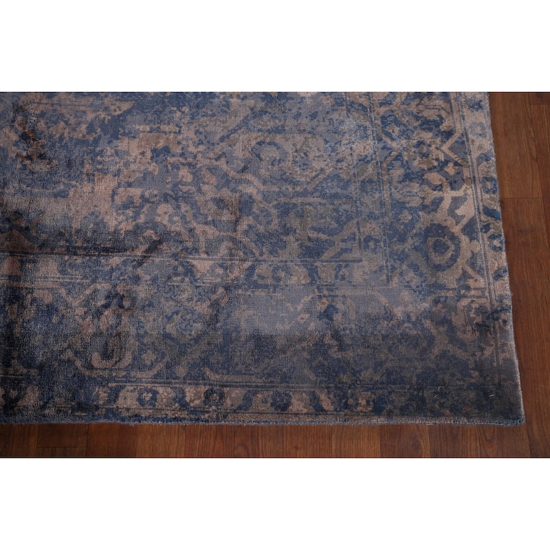 All-Over Blue Abstract Indian Area Rug Handmade Wool Carpet - 6'7"x 9'8"