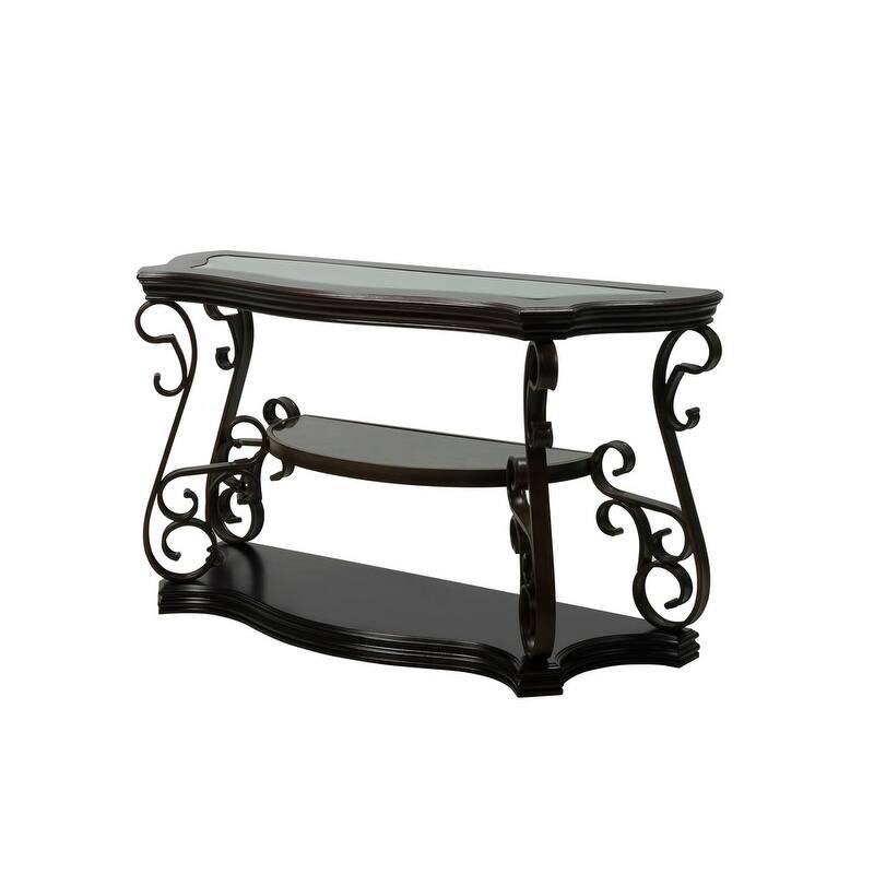 Elegant Traditional Sofa Table with Glass Top and Metal Legs, Versatile Entryway or Living Room Accent Table