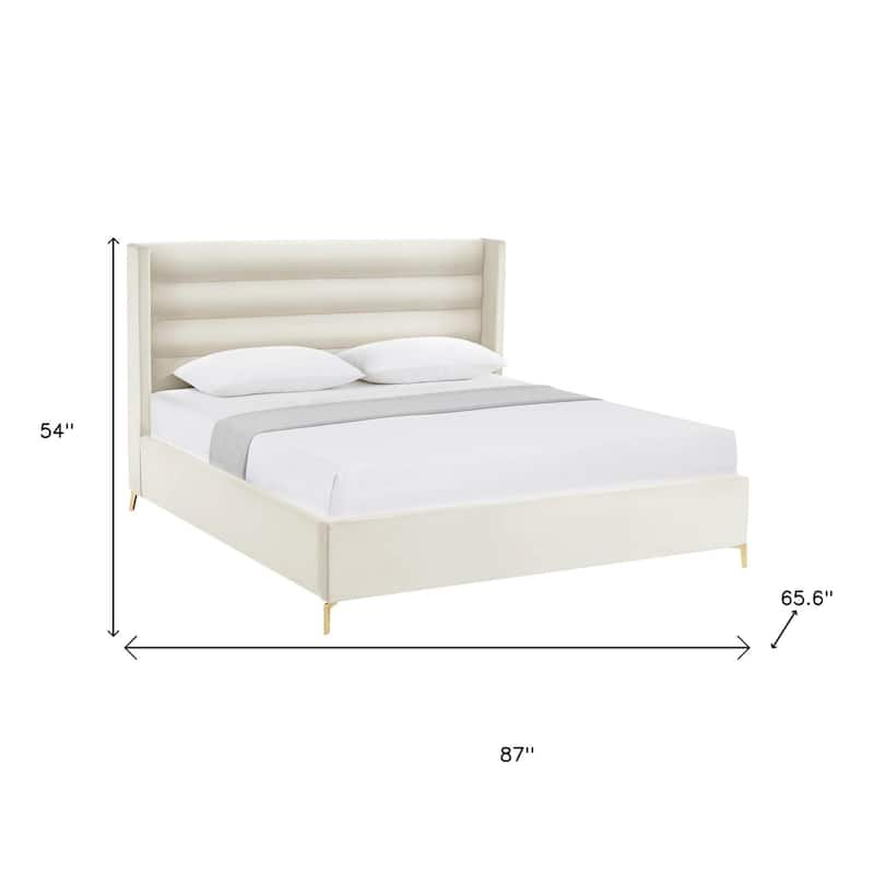 HomeRoots Cream Velvet Upholstered Full Bed Frame