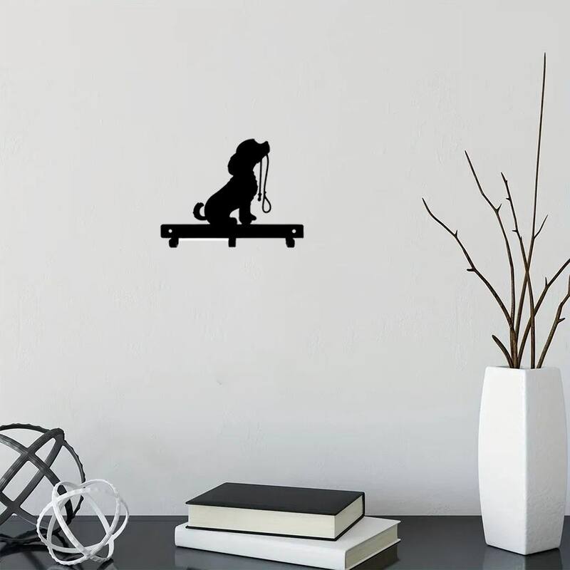 Black Matte Metal DOG Lead Wall-Mounted Towel Rack with 6 Hooks for Towels Robes and Accessories - 7.8”L x 6”H