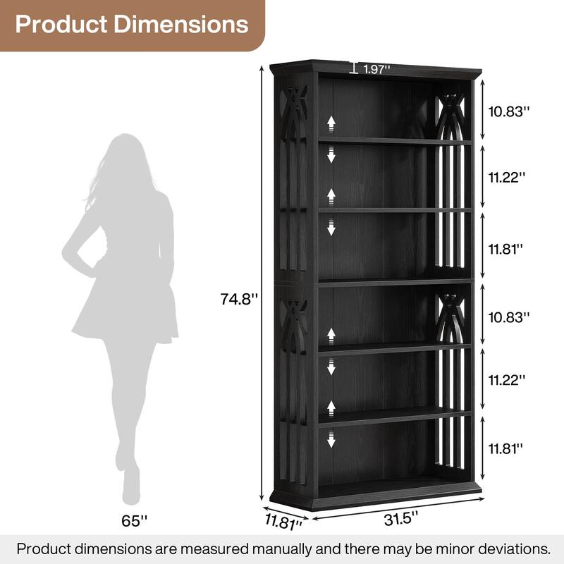 75-Inch Tall Bookshelf Bookcase, 6-tier Bookshelves Display Shelf for Living Room, Home Office, Bedroom