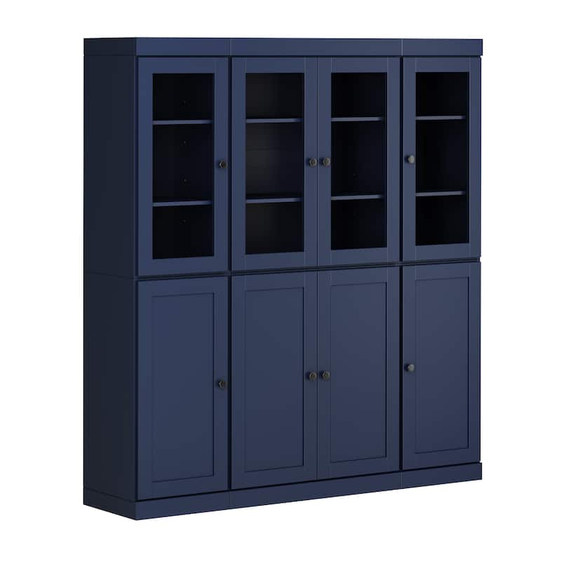 Palace Imports 100% Solid Wood 65" Pantry Cabinet with Clear Glass, Shaker Doors, 2-Drawers and Adjustable Shelves
