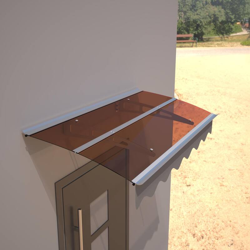 59x34 Inch Door Window Awning with Polycarbonate Roof and Aluminum Brackets - Brown