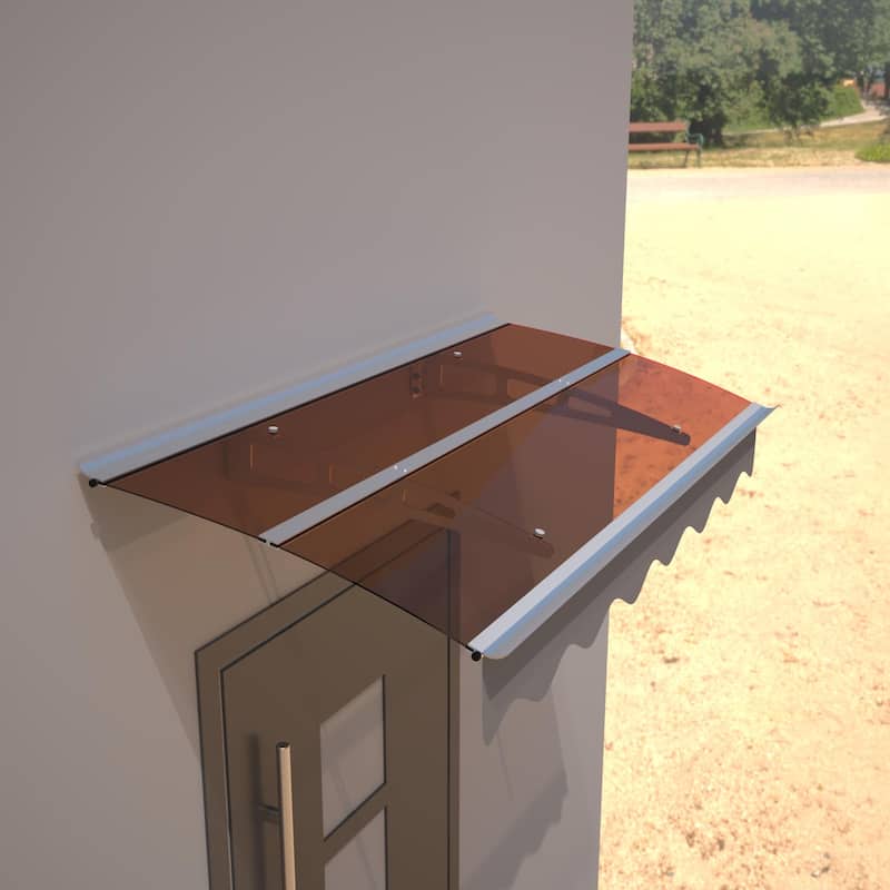 Series Door Window Awning Made of 0.137 Inch Thick Crystal Solid Polycarbonate Sheet and Aluminum Alloy with Valance - Grey+Brown