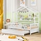preview thumbnail 1 of 33, House Bed with Trundle Bed and Shelf, Wooden Platform Bed Frame with Full Length Guardrail and Roof White - Twin