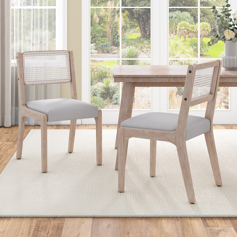 Wood Dining Chairs Set of 2, Accent Chairs with Solid Wood Legs and Padded Seat, Modern Linen Dining Chairs Side Chairs