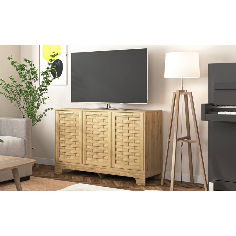 Farmhouse Storage Cabinet with 3 Doors, Wood Sideboard Buffet Storage with Adjustable Shelf,