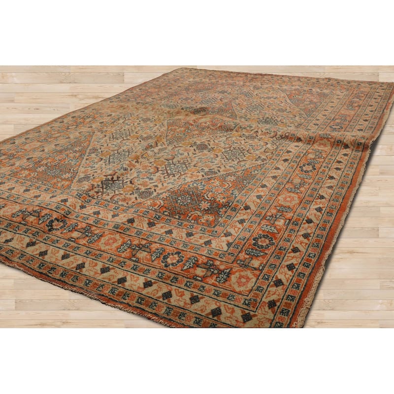 Hand Knotted 250 KPSI Herizz Beige Orange Wool Traditional Area Rug - 3' 10'' x 5' 8''