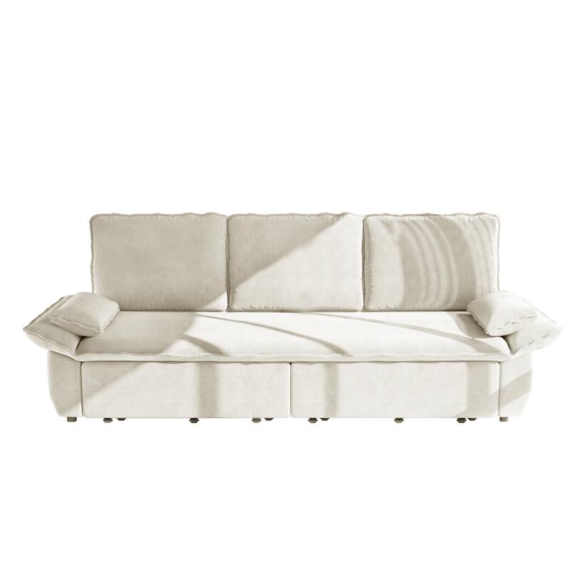 94.5" Corduroy Sofa Bed, 3-in-1 Convertible Sleeper Sofa Couch, Pull Out Sofa Bed, Space-Saving Upholstered Sofa
