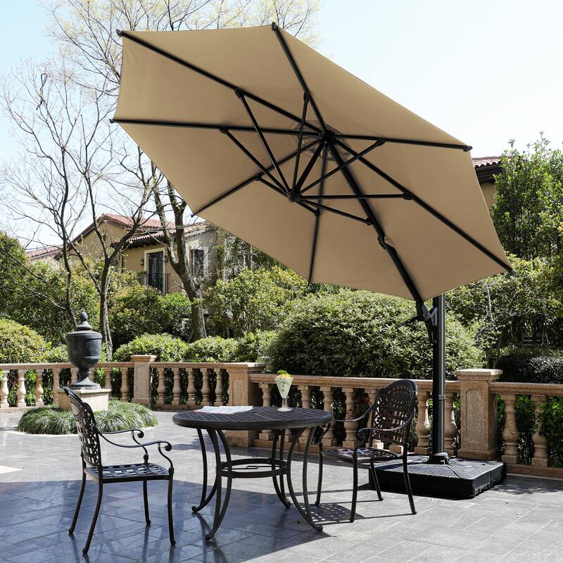 11 FT Cantilever Patio Umbrella, Round Outdoor Offset Umbrella with 360° Rotation & Tilt Adjustment without Base