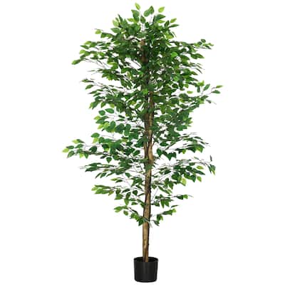 6ft Artificial Ficus with Pot, Indoor Outdoor Fake Plant