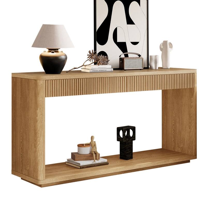 Modern 60-Inch Fluted Console Table with 2 Drawers for Living Room and Hallway Furniture Storage