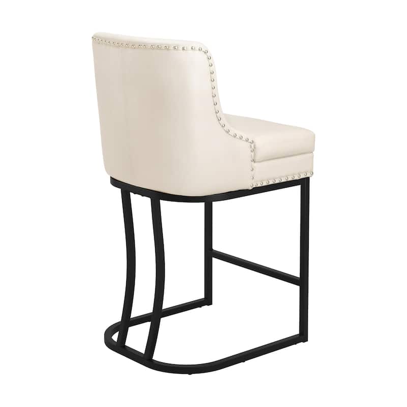 26" Modern Metal Barstools Set of 2 Upholstered Counter Height Bar stools with Back and 6" Thick Cushion for Kitchen Island