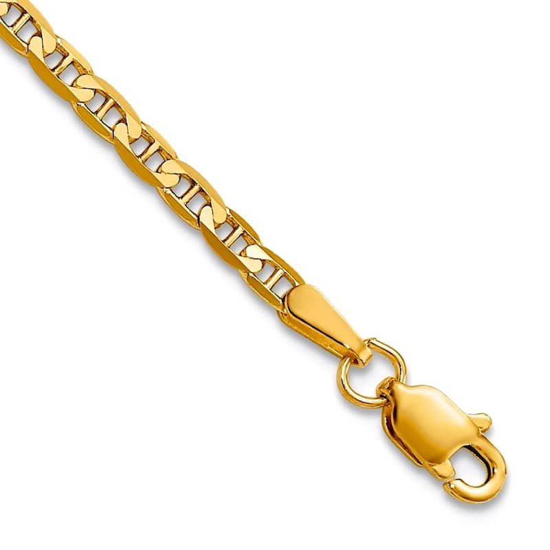Curata 10k Yellow Gold 7" or 8" Unisex Concave Anchor Chain Bracelet - 2.4mm 3mm 3.75mm 4.5mm 5.25mm 6.25mm - 2.4 mm - 8 Inch