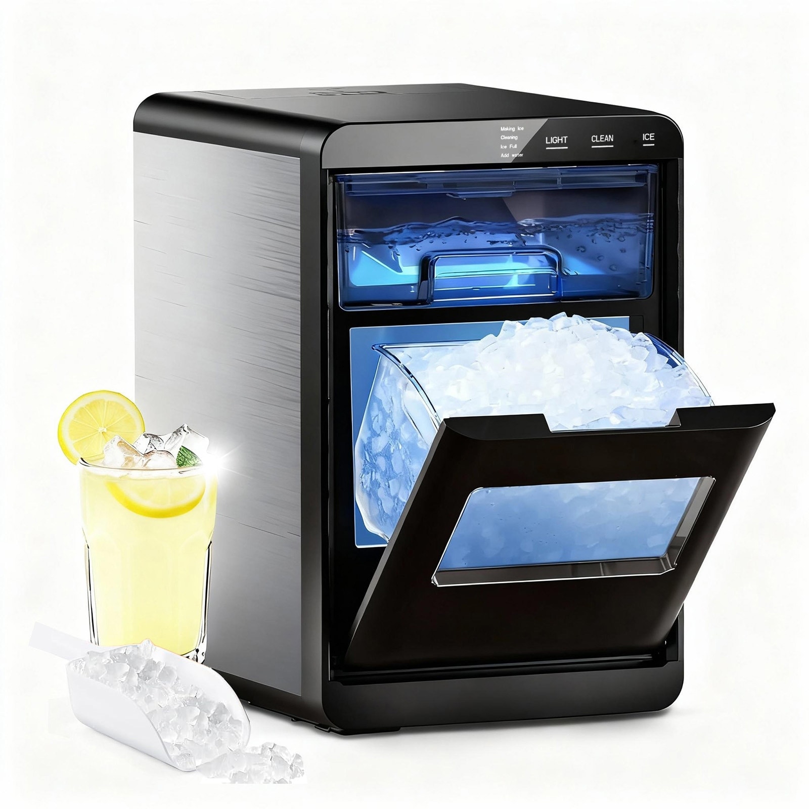 44 lbs/Day Nugget Ice Maker - Countertop Self-Cleaning Quiet LED