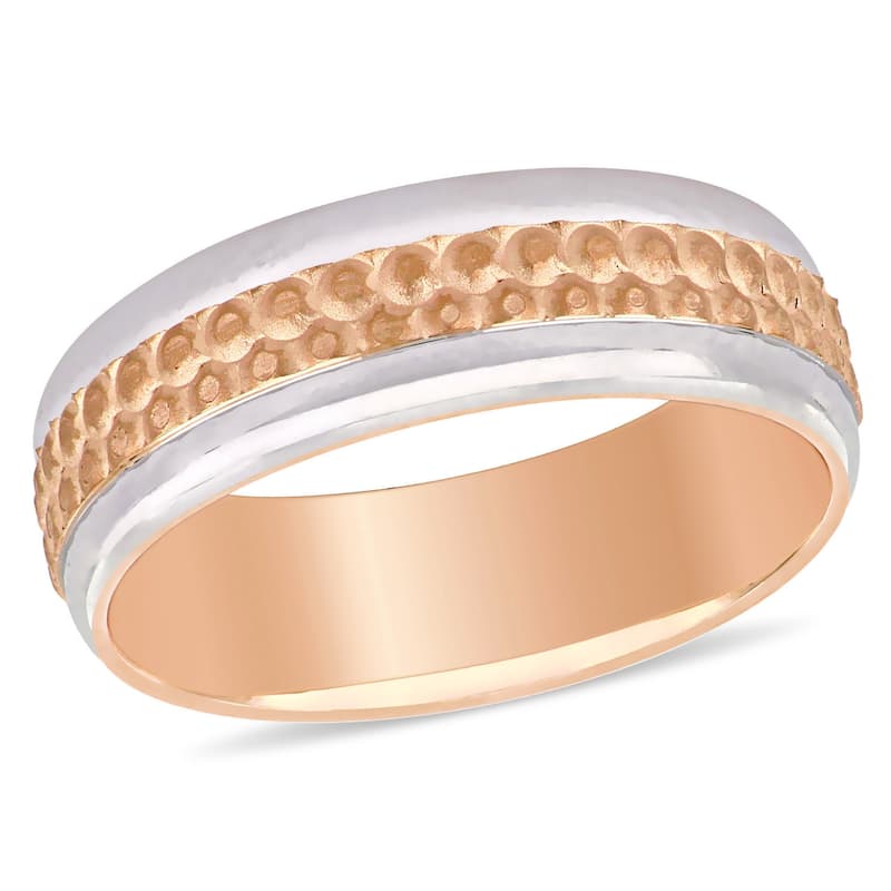 Miadora Ladies Hammered Wedding Band in 2-Tone 10k Rose and White Gold (6mm)