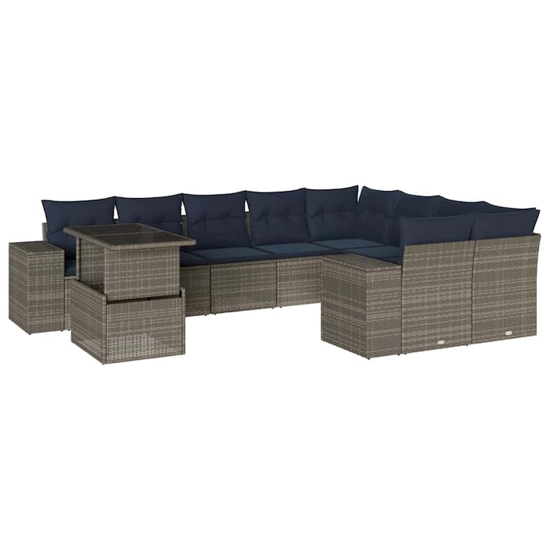 vidaXL Patio Sofa Set with Cushions Table and Couches 10 Piece Poly Rattan - 24.4" x 24.4" x 27.2"