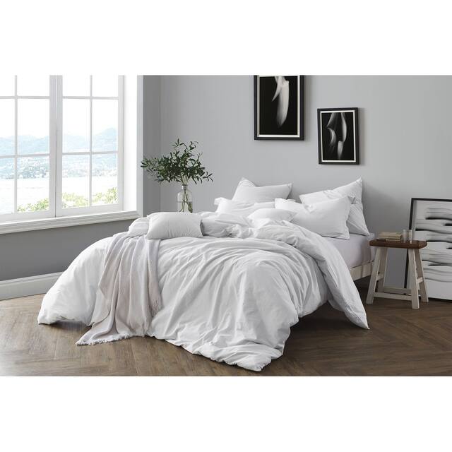 All Natural Luxurious Prewashed Cotton Chambray Duvet Cover Set - Off White - Queen/Full