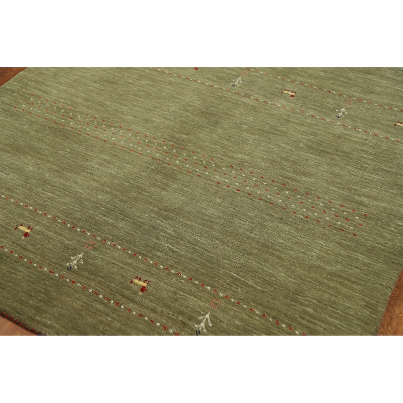 Modern Green Gabbeh Indian Rug Handmade Tribal Wool Carpet - 5'1" x 7'8"