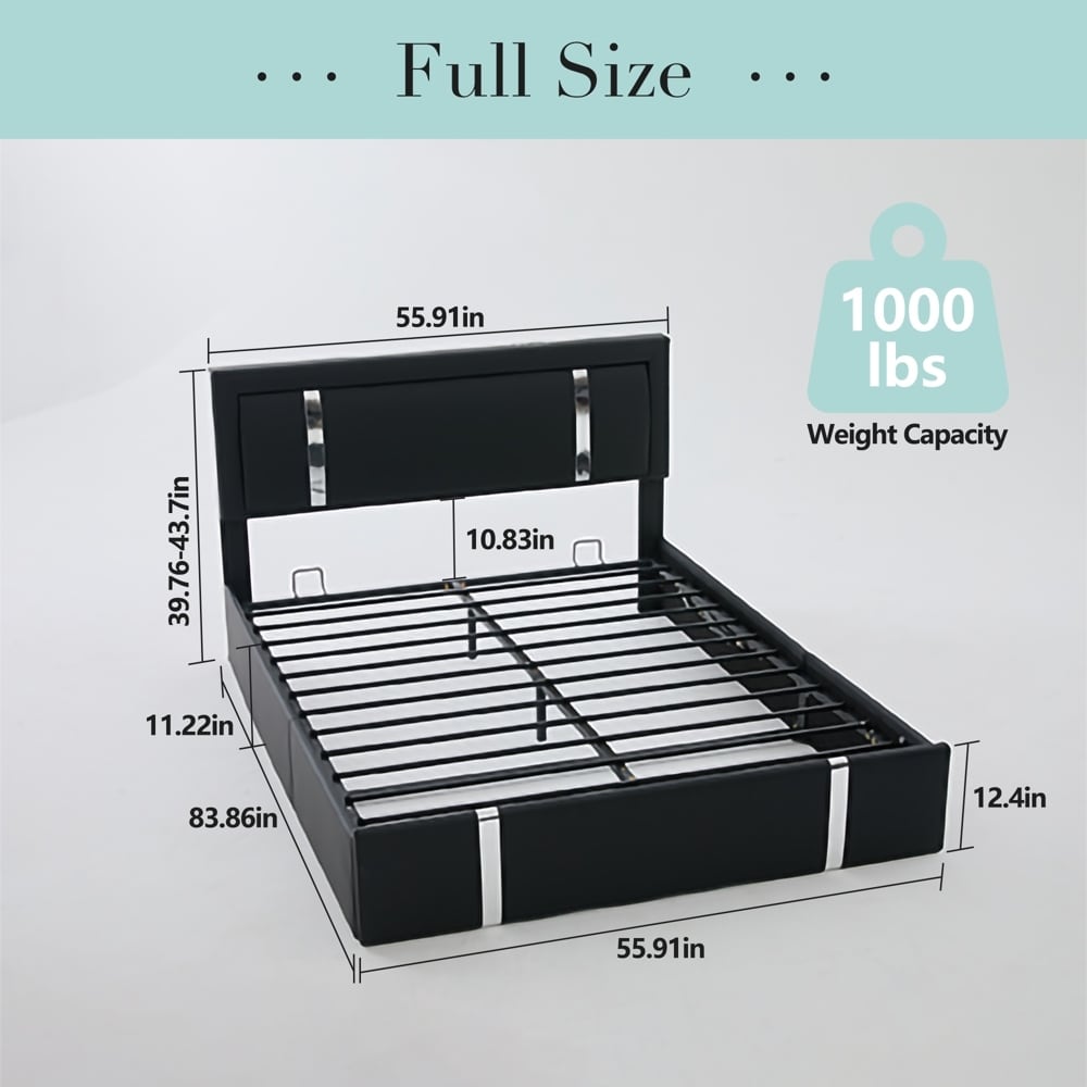 Upholstered Platform Bed with Adjustable LED Lights Headboard, USB-C Charging Ports