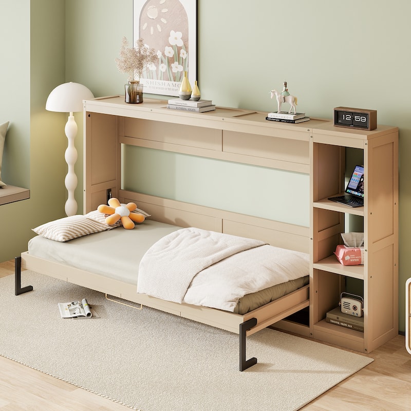 Murphy Bed with Bookshelf for Samll Space, Full/Twin Size