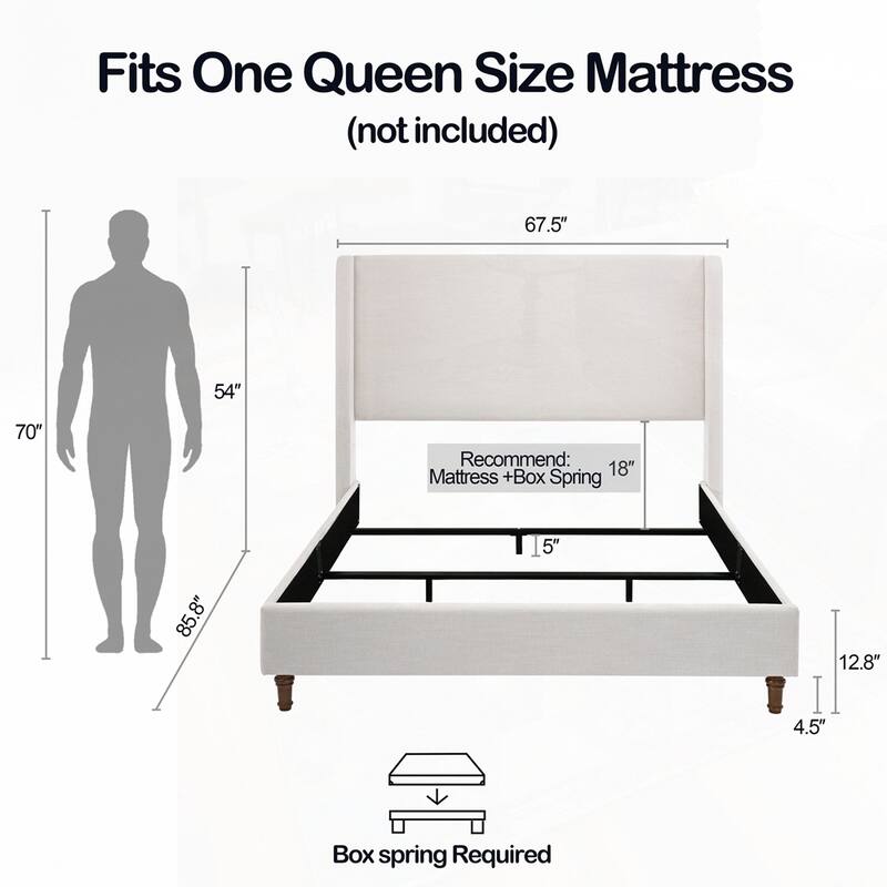 Upholstered Wingback Bed Without Wooden Slats Box Spring Required