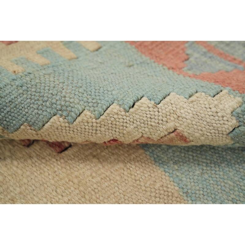 Hand Woven Oriental 100% Wool Carpet Southwestern Tribal Navy Blue & Blues Kilim Area Rug - 6' 8'' X 4' 10''