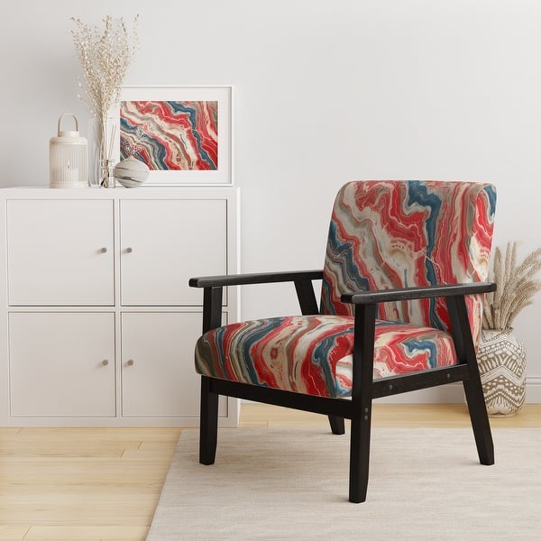 slide 2 of 13, Designart "Segment Layers Of Marbled Rock" Upholstered Floral Accent Chair - Mid-Century Arm Chair For Bedroom Arm Chair - Red