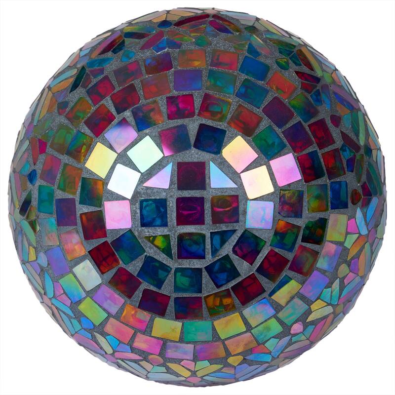 10" Iridescent Glass Mosaic Peacock Gazing Ball