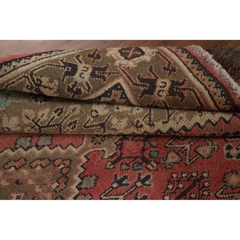 Pink Geometric Joshaghan Persian Vintage Area Rug Handmade Wool Carpet - 4'6" x 7'4"