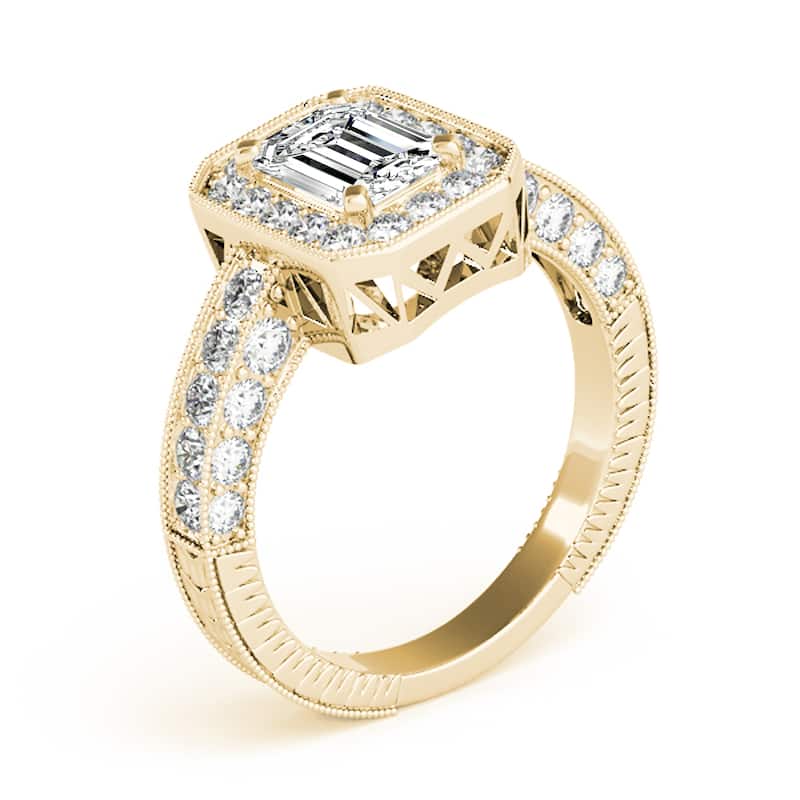 Auriya 14k Yellow Gold Lab Grown Emerald Diamond Halo Engagement Ring 0.50 to 5.00 ct. tw. (F-G VS)