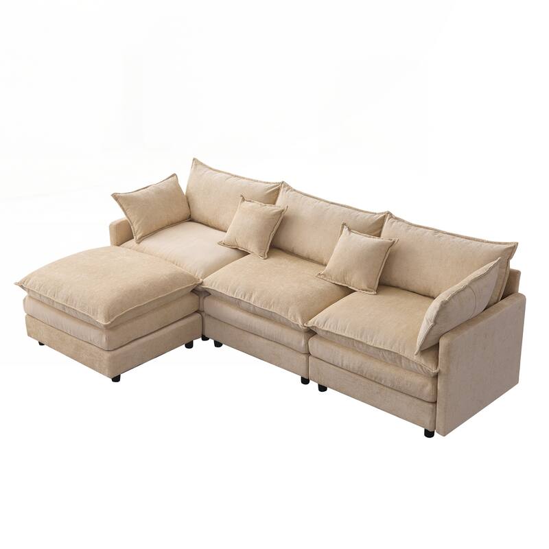 Upholstered Soft Chenille Fabric Sofa,3 Seater with Ottoman L Shape Sofa