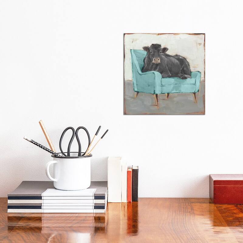 iCanvas "Moo-ving In IV - Black" by Ethan Harper Canvas Print - 12x12x0.75