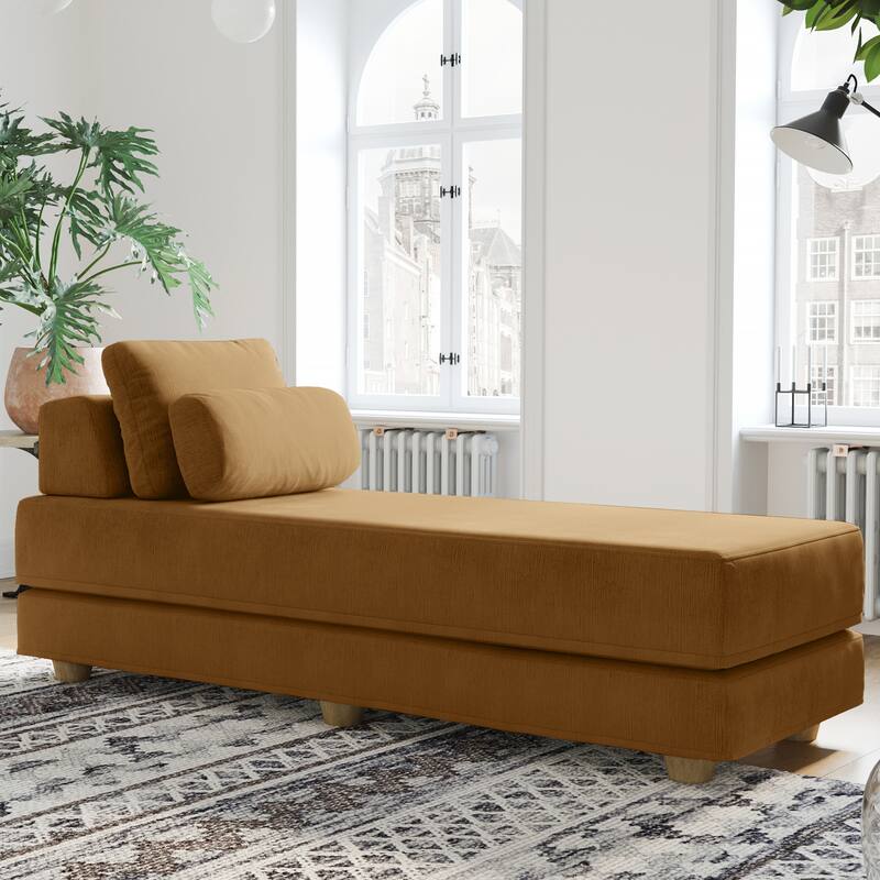 Jaxx Balshan Cushioned Micro-velvet Convertible Chaise Lounge Daybed - Butternut