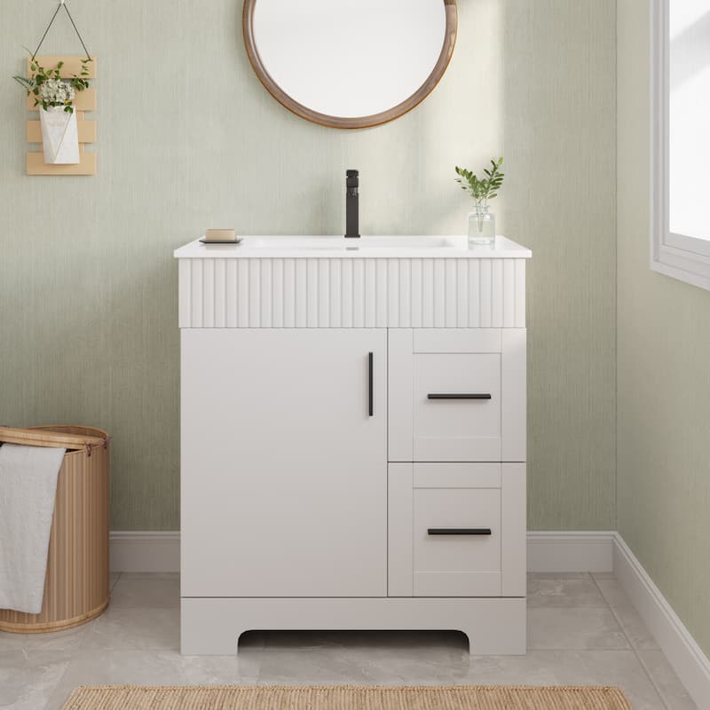 EROMMY Bathroom Vanity with Sink and Faucet, Freestanding Vanity Cabinet with Drawers & Doors, White Ceramic Top