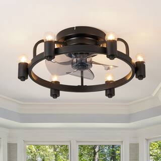 20 in. Black Flush Mount ceiling fan with light and Remote