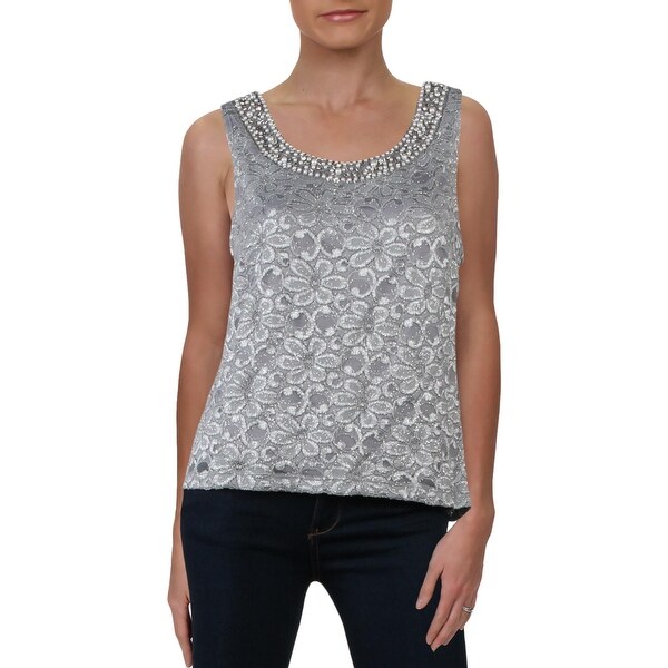 Shop R&M Richards Womens Tank Top Lace Glitter - Silver - Overstock ...