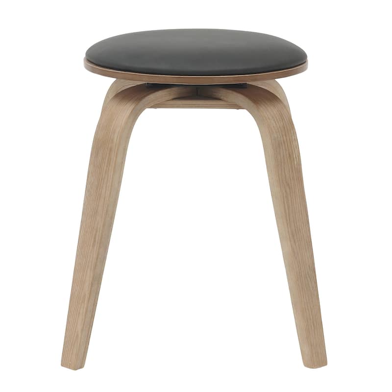 18 in. Leather Counter Stool Round Swivel Seat Poplar Wood Legs
