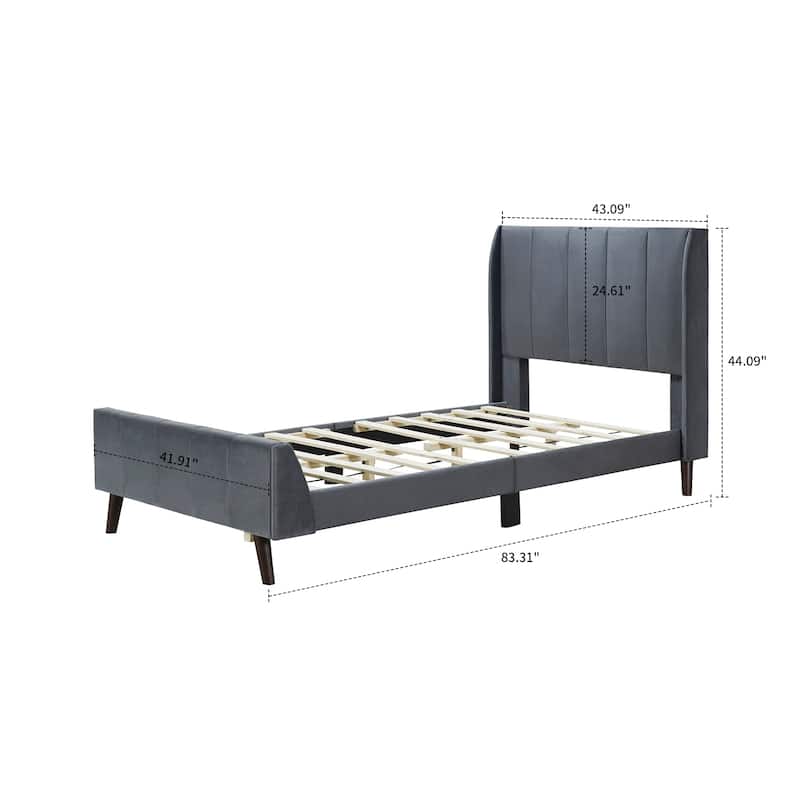 Classic Velvet Upholstered Platform Bed with Centre Support Legs