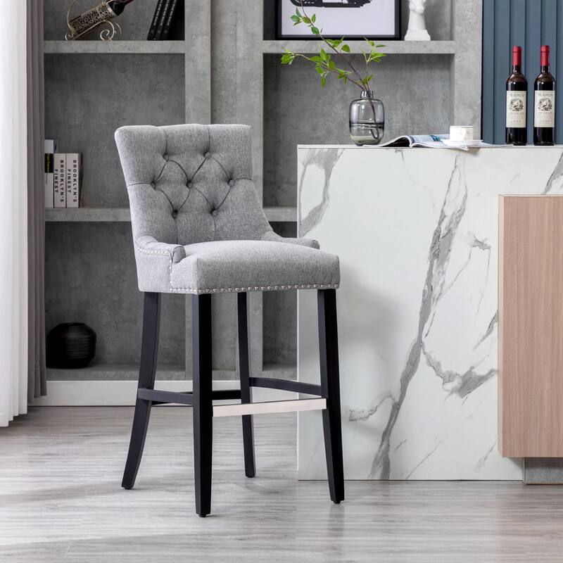 Carter 29" Linen Fabric Tufted Upholstered BarStool - N/A