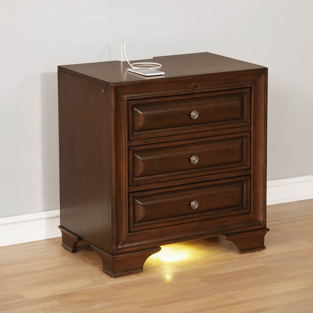 Oslo Traditional Wood 3-Drawer Nightstand with USB by Furniture of America