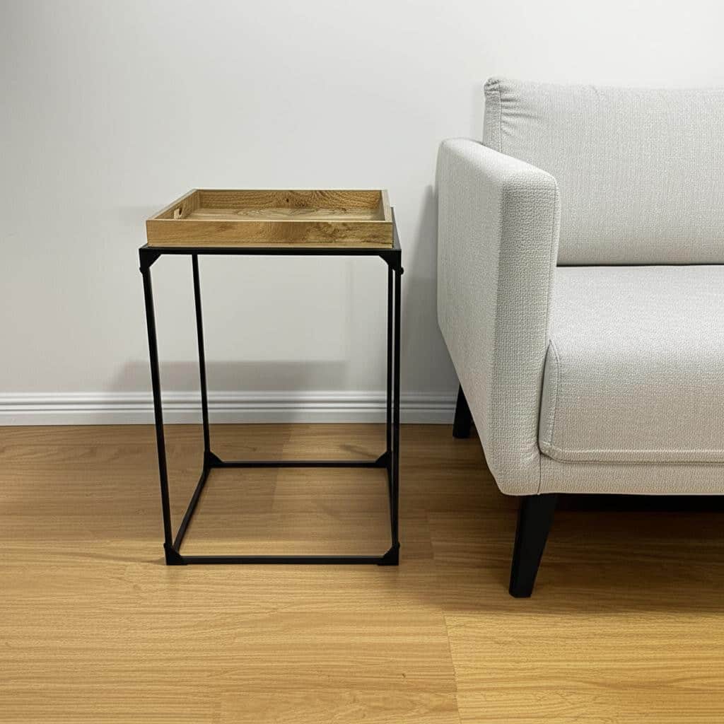 HomeRoots 29" Natural and Black Solid Wood and Iron Square Frame End Table - 20 in. x 28.5 in. x 20 in.