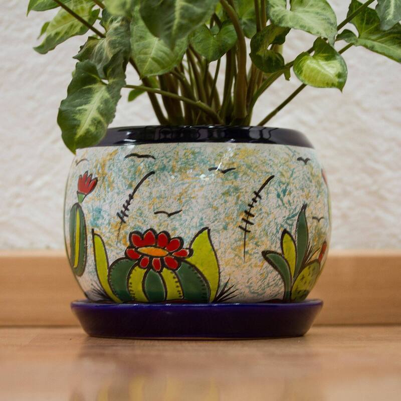 Novica Handmade Mexican Memories Ceramic Flower Pot