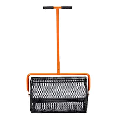 Compost & Peat Moss Spreader Roller – 24" Steel Lawn Tool - Black-Orange - 28.3" x 16.5" x 16.9"