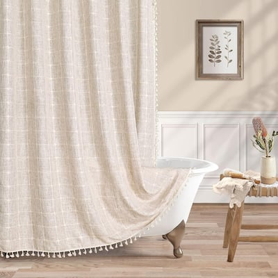 Boho Farmhouse Shower Curtain Set Modern Cotton Linen Fabric Cloth