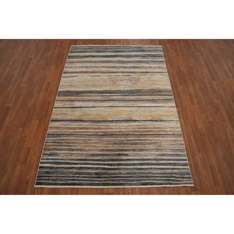 Machine Made Oriental Polyester Carpet Stripe Multi-Colored Distressed Area Rug - 7' 5'' X 5' 2''